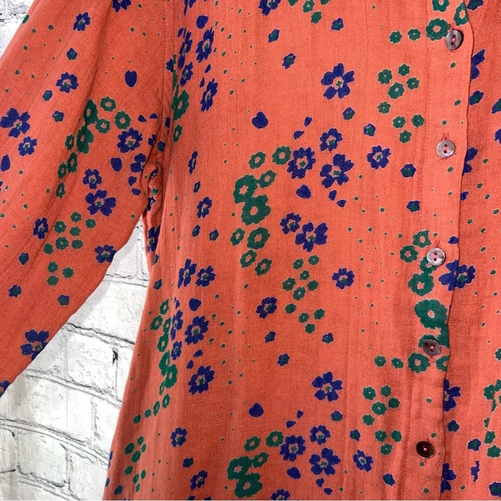 Natural Life Button Down Shirt Dress Cotton Orange with Floral Pattern Small - Picture 5 of 8